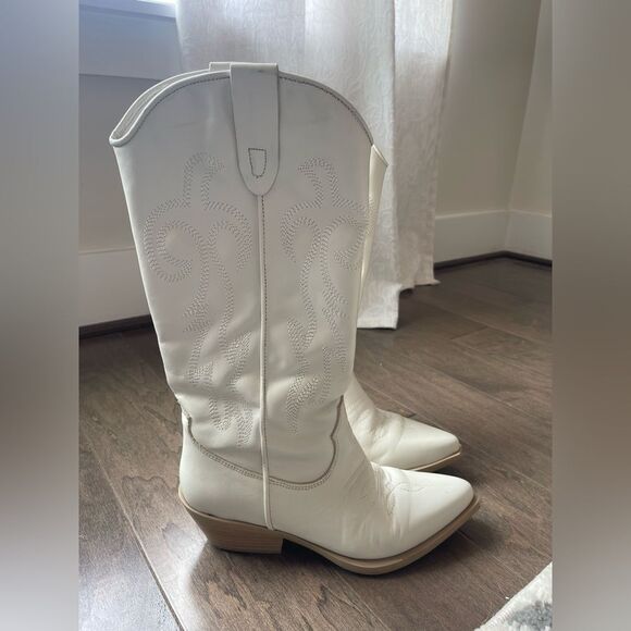Steve Madden White Western Cowboy Boots - Sz 9 - Picture 1 of 5